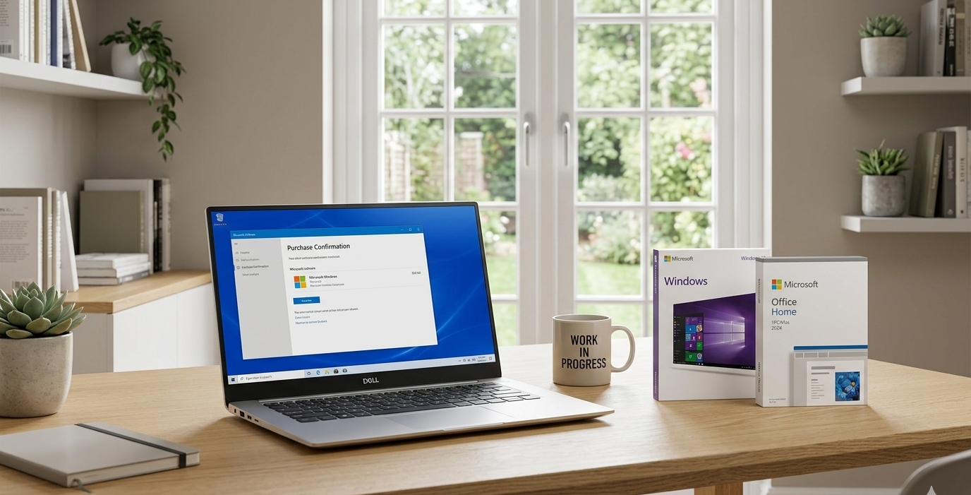 Buying Microsoft software licences online in a modern home office environment