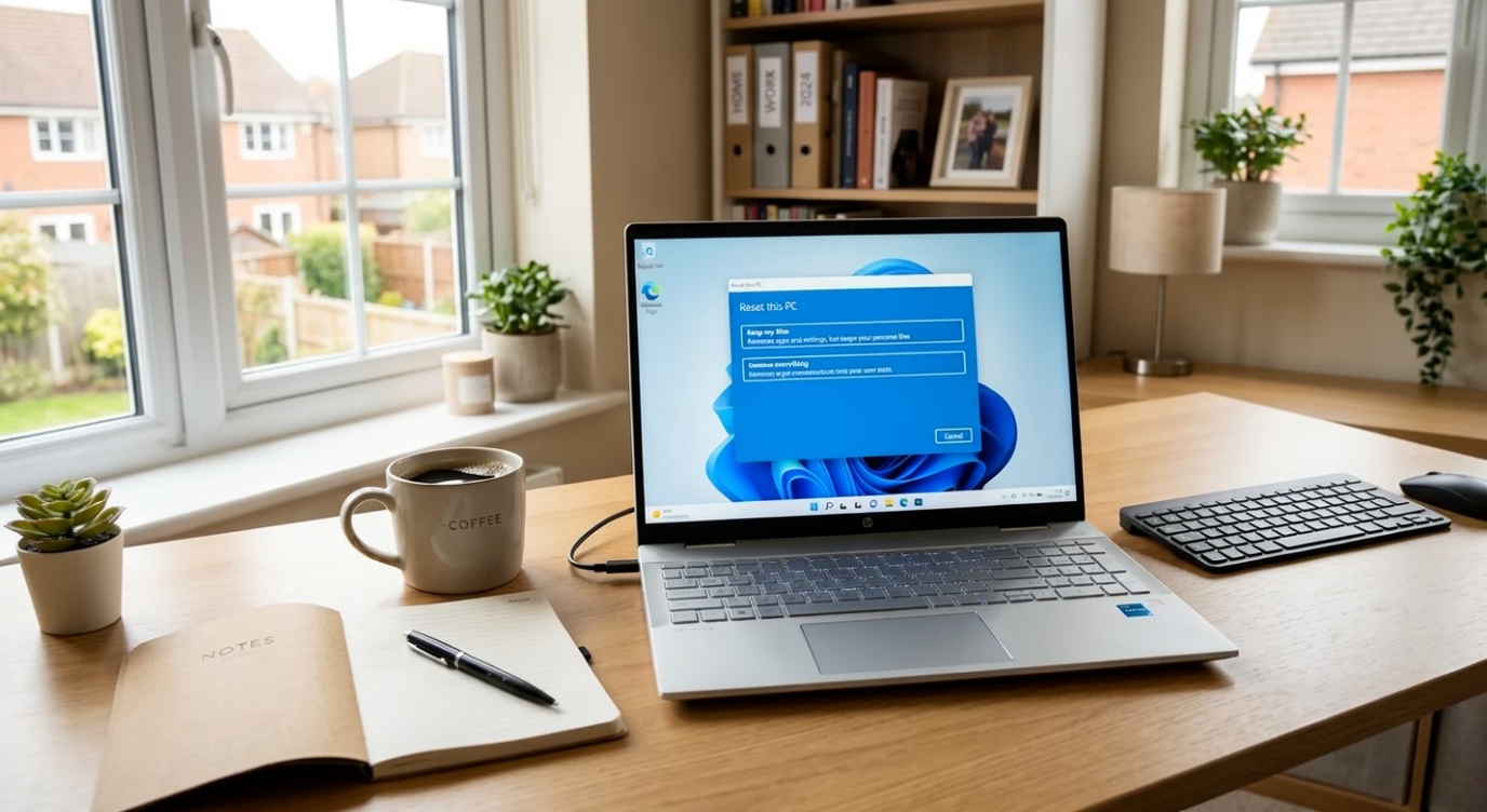 Windows 11 laptop displaying the Reset this PC screen with the Keep my files option