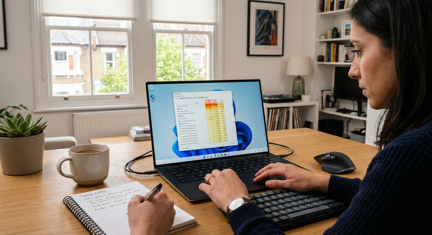 Windows 11 Task Manager showing system resource usage while troubleshooting a slow PC
