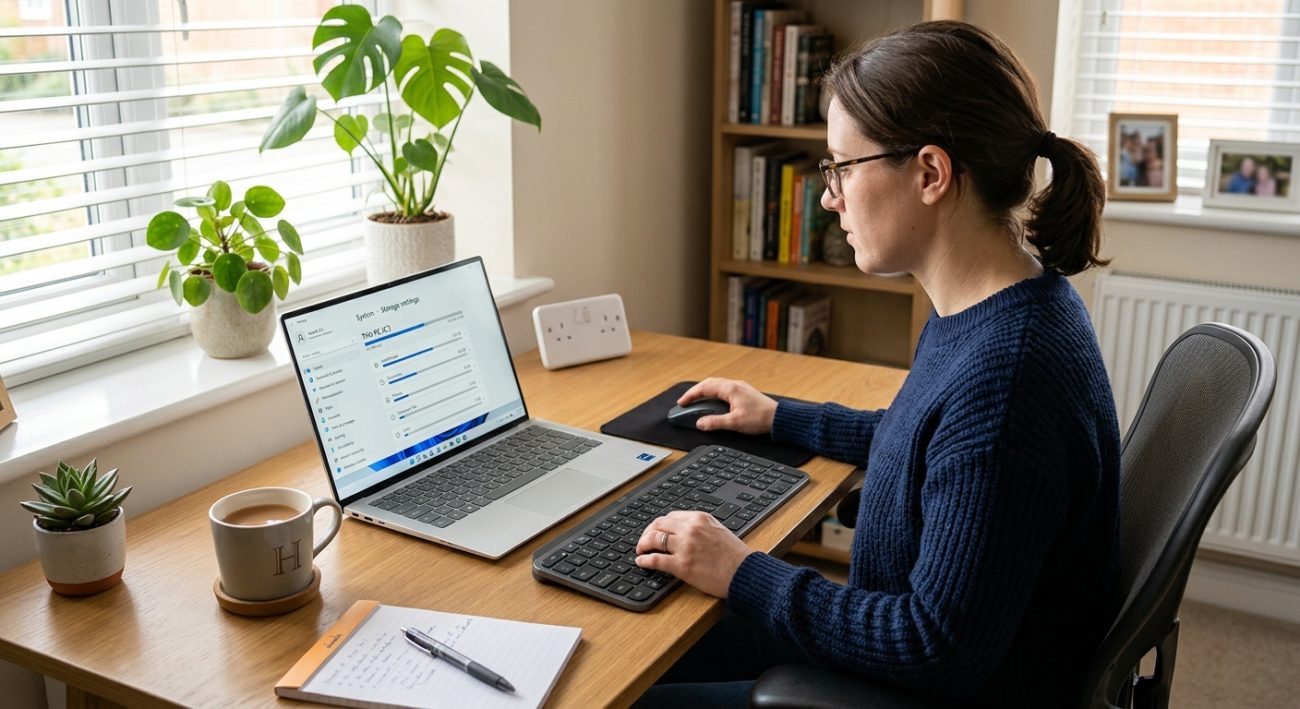 Windows 11 Storage settings showing disk space usage while freeing up storage
